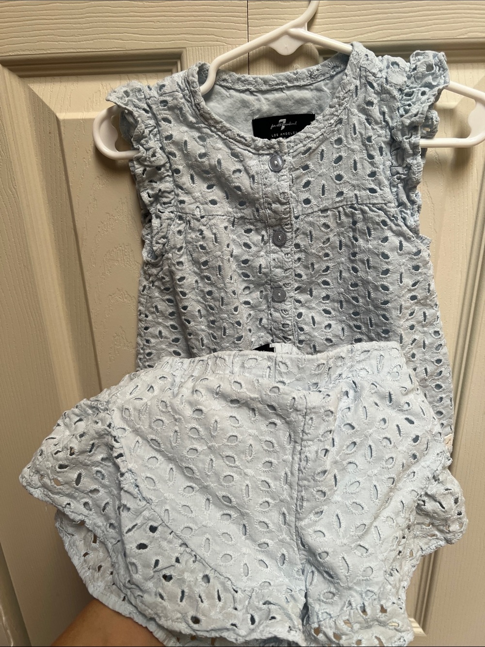 7 For All Mankind Light Blue Eyelet Girls Pajama Set